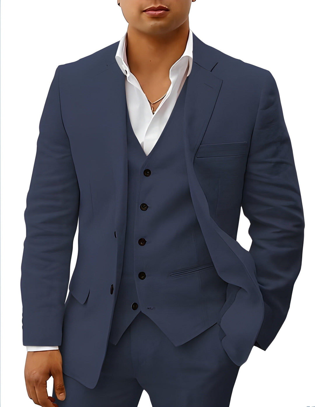Men's Three-Piece Tailored Suit with Lapel Jacket, Waistcoat and Trousers