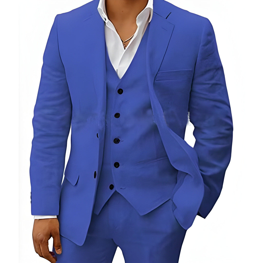 Men's Three-Piece Tailored Suit with Lapel Jacket, Waistcoat and Trousers