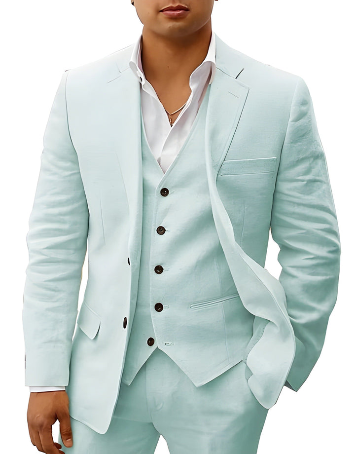 Men's Three-Piece Tailored Suit with Lapel Jacket, Waistcoat and Trousers