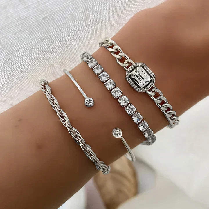 Elegant silver bracelet set with subtle moon shape