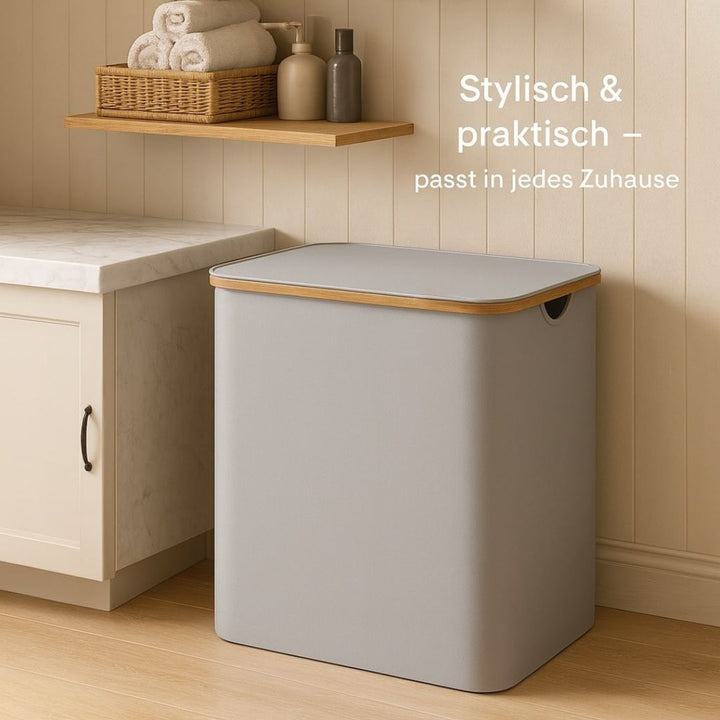 Laundry Basket with Lid | Laundry Sorter with 3 Compartments in Black, Beige and Grey | WäscheBox