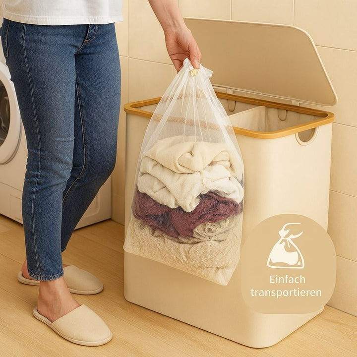 Wäschekorb mit Deckel | Wäschesammler mit 3 Fächern in Schwarz, Beige und Grau | WäscheBox