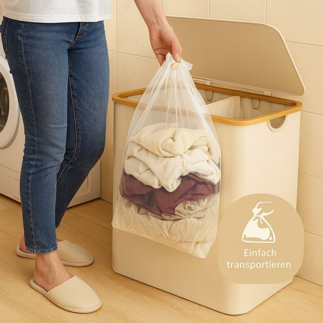 Laundry Basket with Lid | Laundry Sorter with 3 Compartments in Black, Beige and Grey | WäscheBox