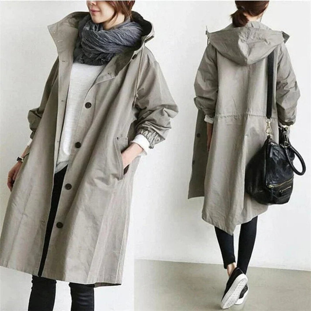Women's Longline Hooded Trench Coat, Waterproof, Oversized Fit