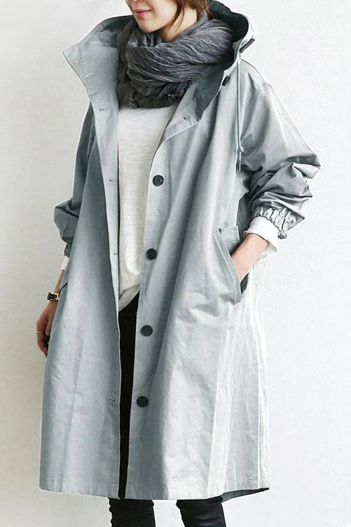 Women's Longline Hooded Trench Coat, Waterproof, Oversized Fit