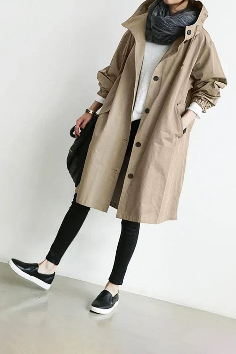 Women's Longline Hooded Trench Coat, Waterproof, Oversized Fit
