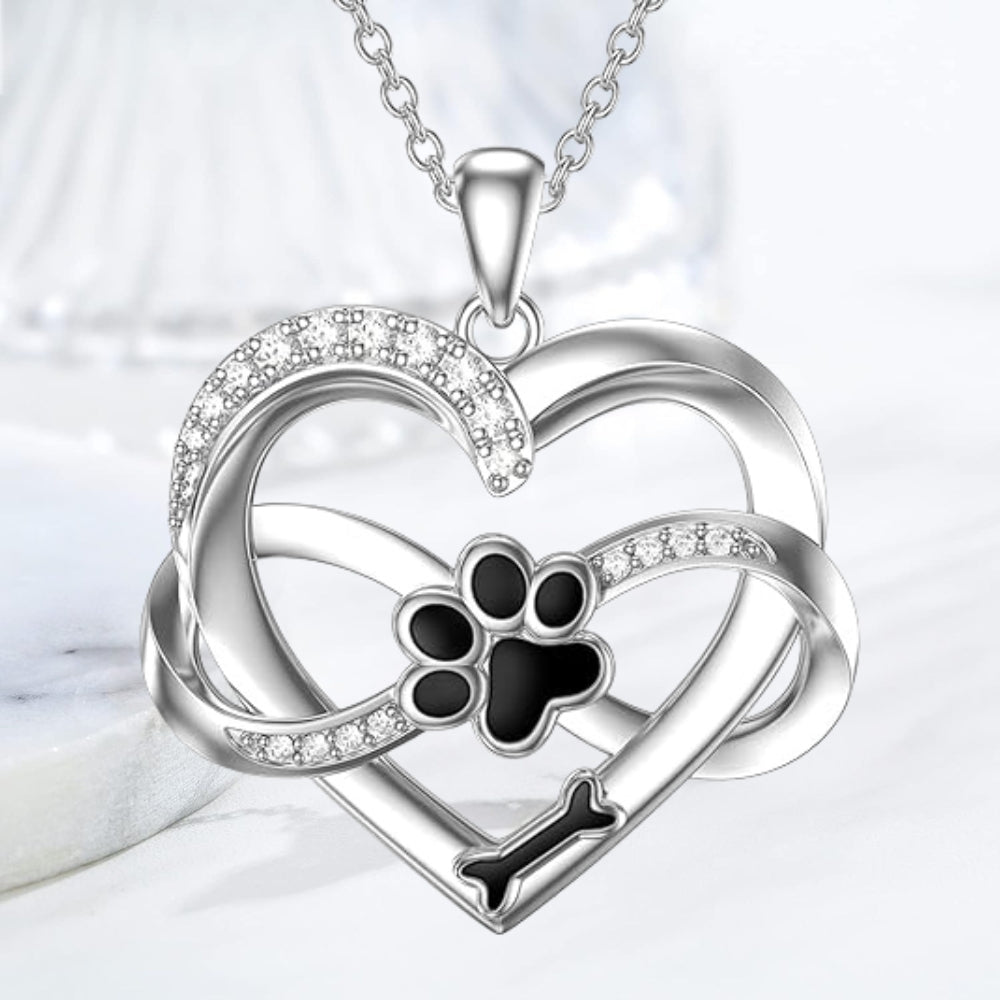 Infinity Heart & Paw Pendant in Sterling Silver with Zirconia