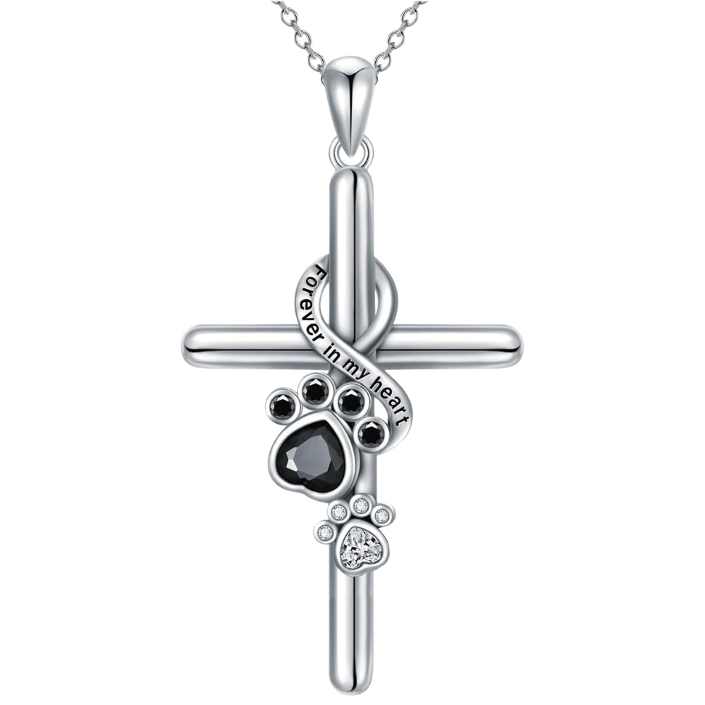 Sterling Silver Paw & Cross Necklace